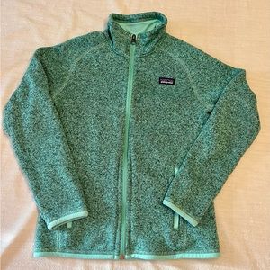 Patagonia kids full zip fleece jacket. Youth size large (12). Faded turquoise.